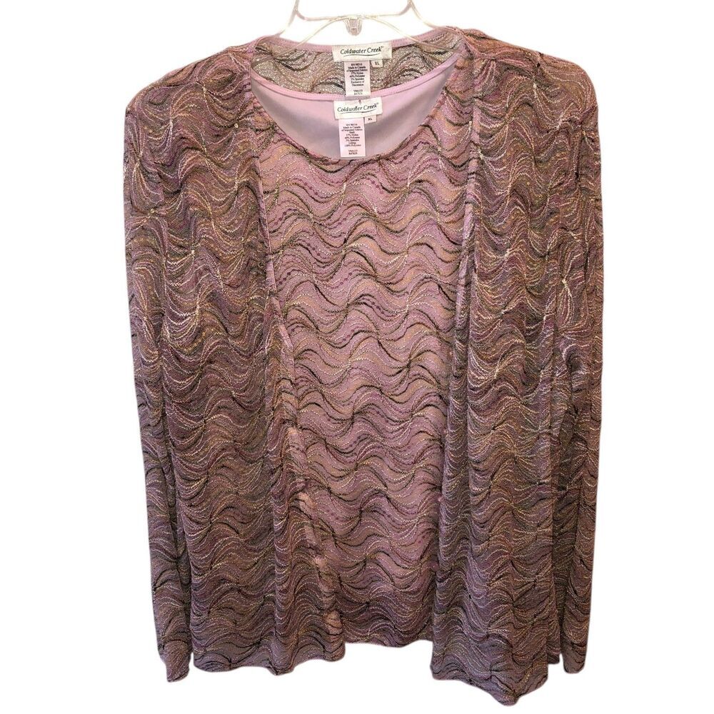 Coldwater Creek Womens Size XL Pink Multicolor Swirls Cardigan Tank Top Set